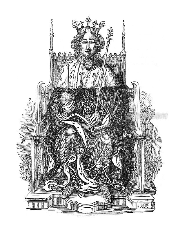 Richard II or Richard of Bordeaux - King of England (1377–1399) - Vintage engraved illustration